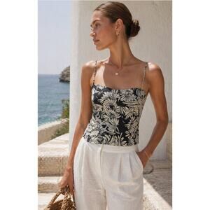 Anine Bing Keiran Linen Top Black Floral Cami XS Minimal Chic